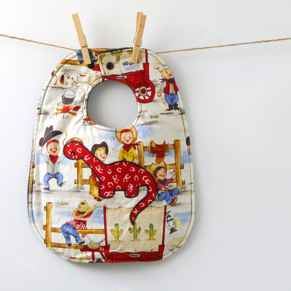 Retro Cowboys With A Dinosaur Oversized Baby Bib - Great Baby Shower Gift!